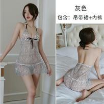 Erotic lingerie, women's perspective sexy eyelashes lace suspender nightgown pajamas One size fits all pilka spalva