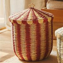 Rankų darbo rotango laikymo krepšys, Boho pintas grindų krepšys su rankena žaislams, užkandžiams, japoniško stiliaus smulkių daiktų organizatorius width 32cm high 37cm raudona