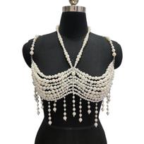 Madingas dirbtinių perlų kutų Bralette grandinėlė ant kūno moteriškiems paplūdimio drabužiams Karoliukais puošta kūno grandinėlė Dirželis Bustier viršus 1 black