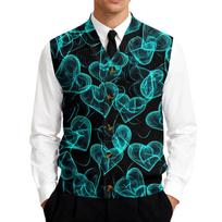 Men’s Argyle Patterned Sweater Vest with Heart Print Classic V Neck Sleeveless Pullover for Business or Casual Wear XXXXXL