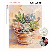 DIY Pearl Painting Canvas Succulent Design Shiny 3D Bead Art Kit Creative Leisure Craft for Living Room Wall Decor 30x40cm