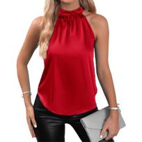 Summer Satin Vest Halter Off Shoulder Solid Color S