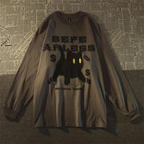 Baggy Long-sleeved T-shirt Women Cartoon Printed Top Casual Pullover High Street Style Vintage Clothing Plus Size M pilka