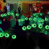 Saulės energija maitinami Helovino akies obuolio šviestuvai Helovino dekoravimui, lauko pastatymui, siaubo akies obuoliai kiemui, sodui ir komandos dekoravimui green-6heads,1pc green