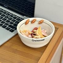 Pretzel Croissant Embossed Ceramic Bowl Set High Value Tableware Cute Rice Dessert Pasta Plate gray