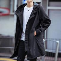 Men Fashion Hooded Windbreaker Black Overcoat Casual Jackets Spring Autumn Long Trench Coat M juoda