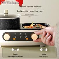 2-in-1 Electric Shabu-Shabu & Grill Pot - Multi-functional Hot Pot & Barbecue Grill Pan for Households Hot Pot and Grill with Lid black