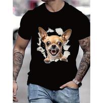 European Sizes Men's Black Short-Sleeve T-Shirt with Chihuahua Dog Print - Creative and Fun Design, Breathable Summer Tee, Regular Fit, S įvairiaspalvis