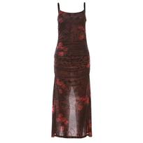 Summer New Women's Fashion Sling Slim Retro Print Slit Hip-wrapped Temperament Dress S tamsiai ruda spalva