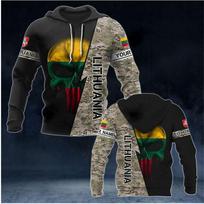 Lietuvos nacionalinės vėliavos emblema Camouflage Kaukolė Kariūnas 3D spausdinimas Vyriški Madingi Sportiniai Lauko Laisvalaikio Šaunūs Hip-hop Hoodies S gray