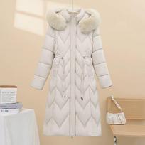Hat Detachable Jacket Women's Winter Long Warm Cotton-padded Jacket Korean Slim Thick Cotton-padded Jacket with Big Fur Collar XXXXXL