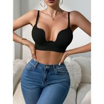 U-Plunge Deep V Push Up Bra Seamless Backless Underwire Bras for Low Cut Dresses 32 juoda