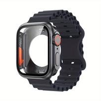 NAUJAS Stiklinis dėklas+Dirželis Apple Watch juostai 40 41 44 45 42 46mm Ekrano apsaugos dėklas Apple IWatch Series 11 10 9 8 7 6 54 44mm vidurnaktis