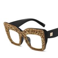 Luxury Diamond Anti Blue Light Square Glasses Women Vintage Myopia Prescription Optical Brand Designer Oversized Eyewear Frame black