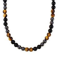 Stone Beads Necklace for Men Yellow Tiger Eye Obsidian Beaded Necklace Energy Healing Necklace with Card Gift for Husband 1