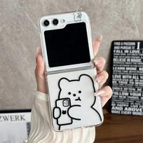 For Samsung Z Flip 7 6 5 4 Cute Cartoon Bear Lanyard Clear Case for Samsung Galaxy Z Flip 7 6 5 4 3 Z flip 7 Wrist Chain Cover for Samsung Z Flip 5