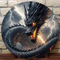 Vintage Black Dragon Flying Metal Wall Poster for Living Room