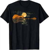 Guitar Lake Reflections Love Musician, Acoustic Guitar T-Shirt Print Original Design Gifts T-shirts Unisex Summer Soft Tops S įvairiaspalvis
