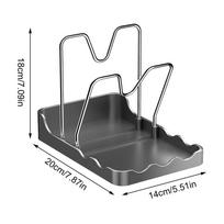 Pot Lid Rack Vertical Spoon Storage Shelf With Drip Tray Stainless Pan Lid Holder For Kitchen Baking Cooking Pantry Counter pilka spalva