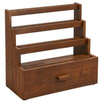Wooden Multi-Tier Display Shelf with Drawer Solid Wood Card Holder Organizer for Desk Countertop Storage and Display One Size ruda