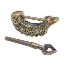Fish Shaped Retro Padlock Bronze Vintage Lock Antique Fish Pattern Lock Decorative for Jewelry Box & Wooden Suitcase gray