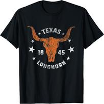 Berentoya Texas 1845 Vintage Longhorn Cowboy and Rodeo Fan T-Shirt for Women Men, Unisex S
