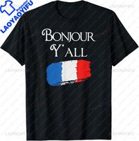 Bonjour Y'All Funny French Flag Shirt France Lover Gift T-Shirt Unisex Summer Streetwear Tops Short Sleeve Tee Camisas S