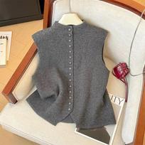 Women's Summer Korean-Style Single-Button Knit Vest, Layering Sleeveless Top, Commuter Sweater, Cardigan S