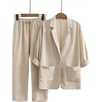 Moteriškos pavasarinės medvilninės ir lininės striukės, kelnės, kišenės, laisvos, madingos, laisvalaikio aprangos... XXXL beige