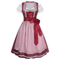 Tradicinė Bavariška Dirndl Suknelė Moterims Oktoberfest Kostiumas su Raišteliu ant Liemenės ir Prijuoste Klasikinis Vintažinis Stilius XXL raudona