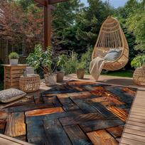 Distressed Wood Plank Pattern Outdoor Carpet | Suitable For Garden, Balcony, Camping, Rv | Machine Washable 40x60cm