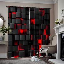 2pcs, 2D flat printing Party Curtain Abstract Cubes Red Black Art Protecting Privacy Family Party Use for Indoor Use bedroom 60×150cm(23.6×59in)