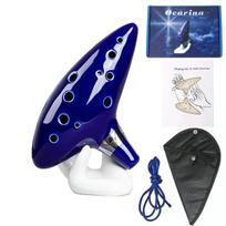 Ocarina,12 Tones Alto C Ceramic Ocarina Musical Instrument with Song Book Neck String Neck Cord Carry Bag mėlyna