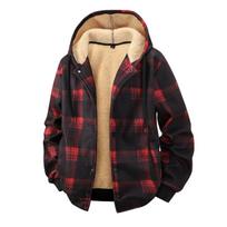 Men's 2025 Fleece-Lined Plaid Hooded Jacket – Warm, European Size, Casual Outdoor Sportwear M