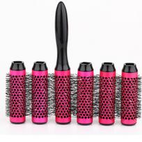 6pcs Removable Straight Twill Hair Comb Heat Conduction Rolling Brush Round Barrel Blowing Curling DIY Hairdressing Styling Tool