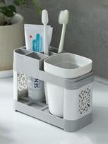 Toothbrush Holder With Gargle Cups Set, Creative Couple Home Bathroom Toothbrush Rack Cup Holder Home Bathroom Decor Fall Decor Back To School one-size gray