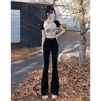 Spring/Autumn 2026 Women's Black High-Waisted Slimming Micro-Flare Jeans with Elastic Fit L juoda