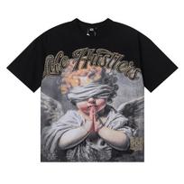 2026 Summer Unisex Rhinestone Praying Blind Angel Graphic Cotton T-Shirt Retro Religious Streetwear Short Sleeve Tee Men Women S