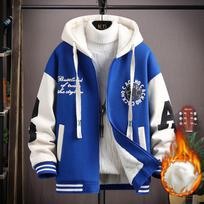 Autumn and Winter Plus Velvet Hooded Jacket Boys Big Children Warm Jacket Student Baseball Uniform M