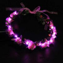 Vintage Sweet Headwear Rose Flower Luminous Foam Wreath Decoration Crown Flower Headband LED Light Garland Women Headwear
