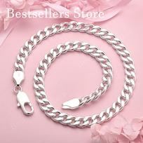 925 Sterling Silver Simple Polished Cuban Chain Necklace for Men and Women, Fashionable Party Wedding Gift Jewelry 50cm sidabras
