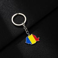 Retro Ethnic Style Romania Map Flag Keychain for Men and Women