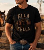 Ella Fella marškinėliai, Country Western grafiniai marškinėliai, Kaubojaus merginos marškinėliai, Vakarų unisex marškinėliai L black