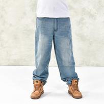 Plus Size Summer Men's Baggy Male Casual Denim Straight Pants Fashion Loose Jeans Trousers Streetwear 6XL šviesiai mėlyna spalva