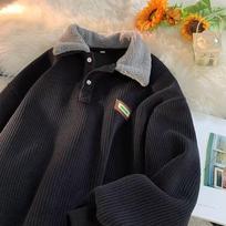 Corduroy Sweatshirt for Women Plus Velvet Thickened Pullover Japanese Style Warm Top Clothing Autumn Winter M juoda
