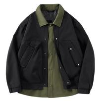 Spring and Autumn Jacket Men's Outdoor Versatile Tooling Loose Casual Waterproof Lapel Fake Two-piece Jacket S