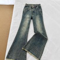 Retro Raw Edge Micro Flare Jeans Female Spring and Autumn Design Sense High Waist Skinny Hundred Hundred Match Straight Flare Pants Retro Jeans XS