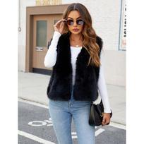 Autumn Winter Thick Faux Fur Short Vest Coat Woman Khaki Plush Warm Waistcoat Lady Sleeveless Fluffy Vest Jacket S