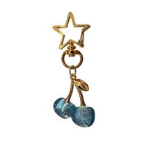 Fashionable Cherry Key Charm 3D Fruit Shape Keyring Fashionable Key Holder Women Bag Ornament Stylish Handbag Decoration mėlyna