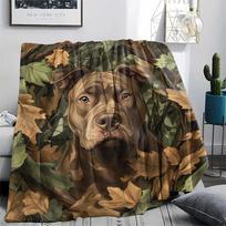 Pitbull and leaves,pattern Flannel Blanket, High quality Comfortable for All Seasons, Home Decor, Warmth and Comfort, Perfect for Gifts. 80cm x 120cm